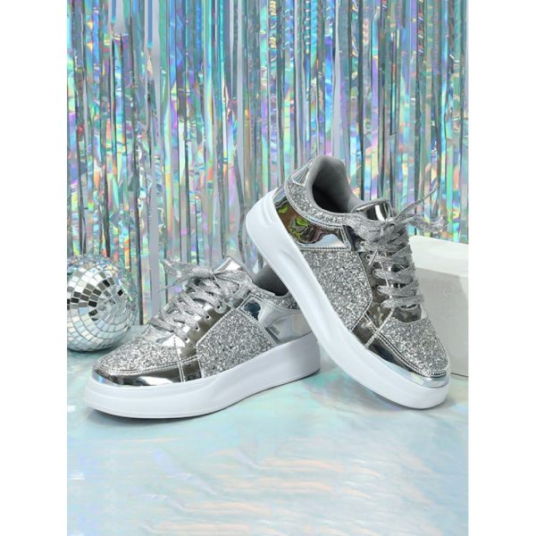 Street Plain Non-Slip Lace-Up Flat Heel Skate Shoes Split Joint - Image 5
