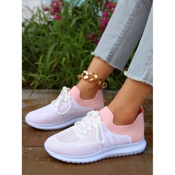 Sports Color Block Breathable Lace-Up Flat Heel Fly Woven Shoes - Image 2
