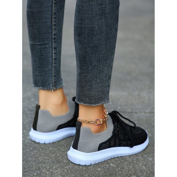 Sports Color Block Breathable Lace-Up Flat Heel Fly Woven Shoes - Image 6