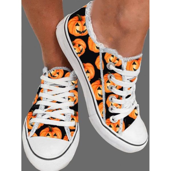 Halloween Orange Pumpkin Lace Up Espadrilles - Image 3