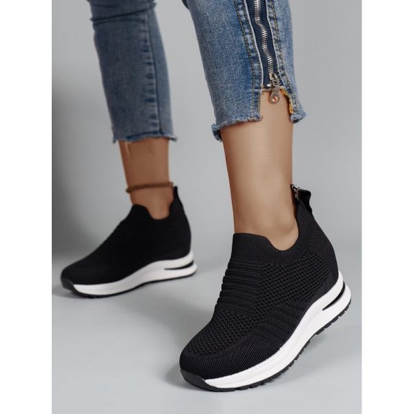 Casual Plain Breathable Slip On Block Heel Fly Woven Shoes - Image 12