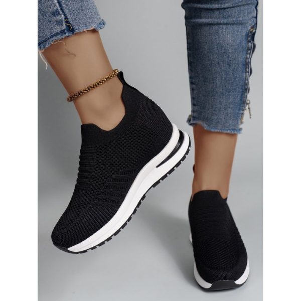 Casual Plain Breathable Slip On Block Heel Fly Woven Shoes - Image 13