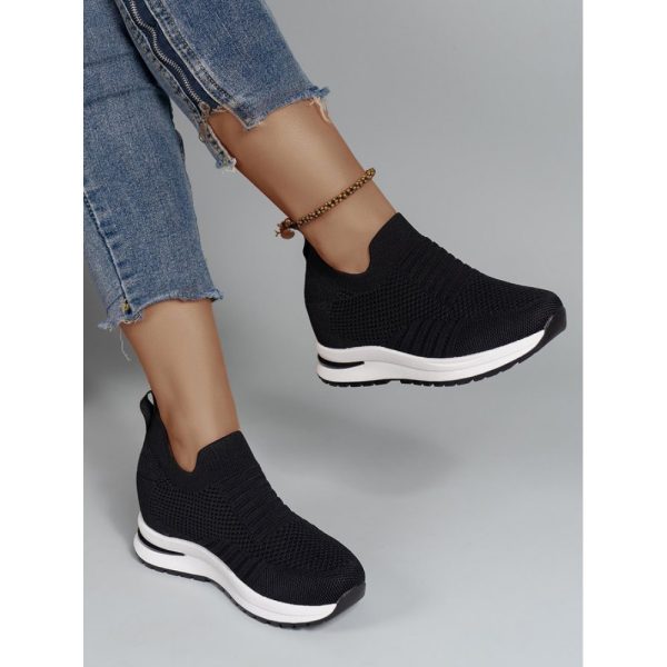 Casual Plain Breathable Slip On Block Heel Fly Woven Shoes - Image 14