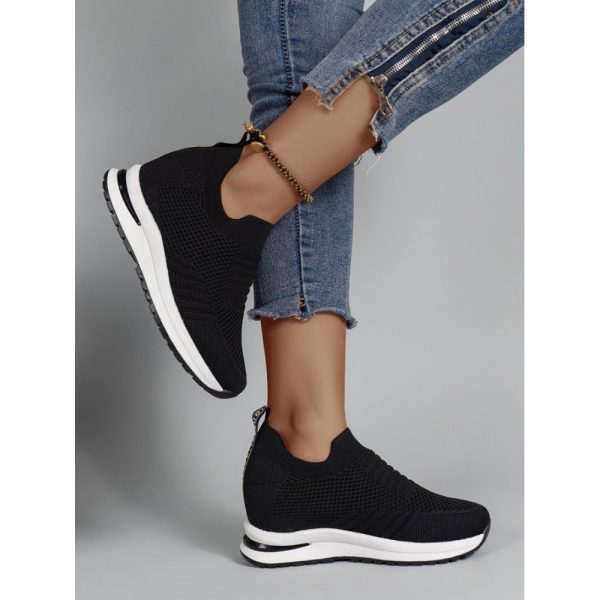 Casual Plain Breathable Slip On Block Heel Fly Woven Shoes - Image 15