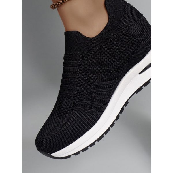 Casual Plain Breathable Slip On Block Heel Fly Woven Shoes - Image 16