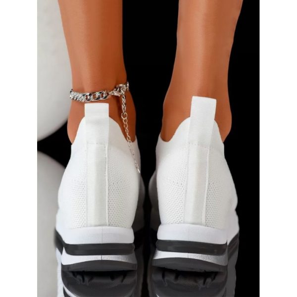 Casual Plain Breathable Slip On Block Heel Fly Woven Shoes - Image 3