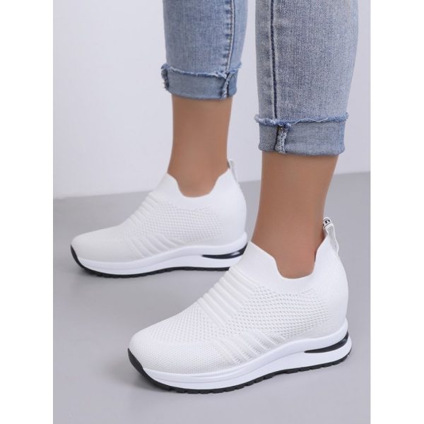 Casual Plain Breathable Slip On Block Heel Fly Woven Shoes - Image 5