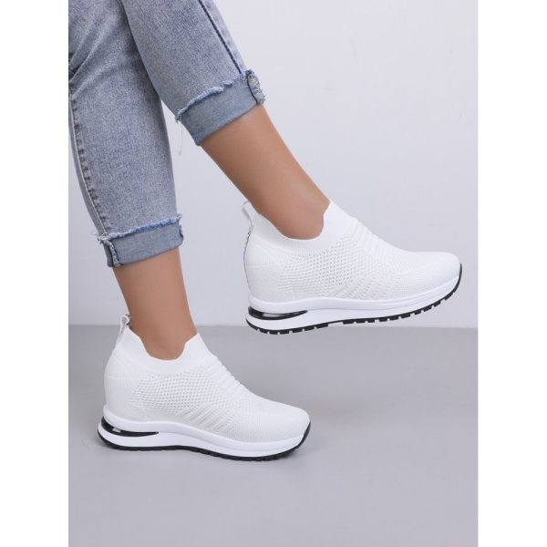 Casual Plain Breathable Slip On Block Heel Fly Woven Shoes - Image 7