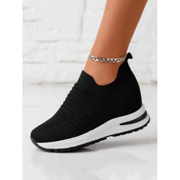 Casual Plain Breathable Slip On Block Heel Fly Woven Shoes - Image 10