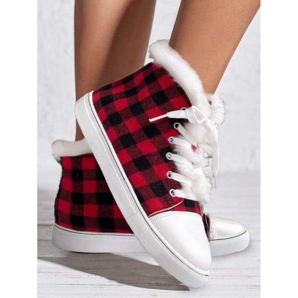 Casual Plaid Wearable Lace-Up Flat Heel Canvas Printing - Image 3