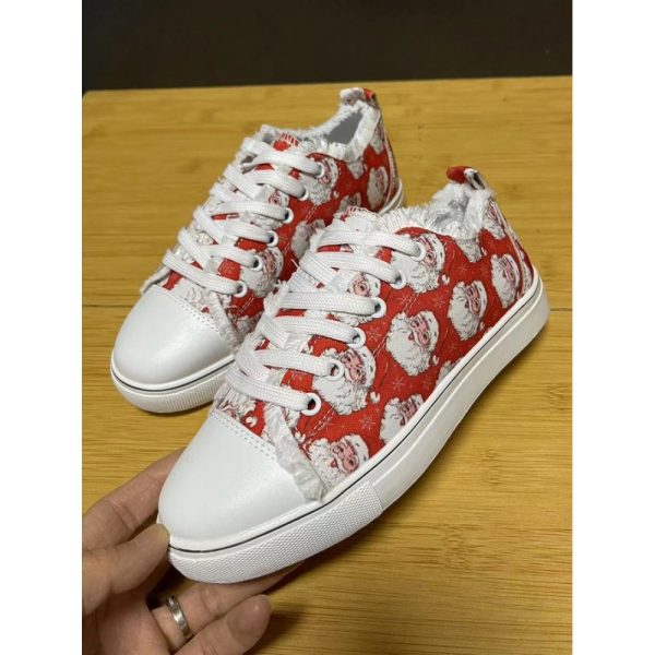 Christmas Santa Claus Snowflake Lace-Up Canvas Shoes - Image 3
