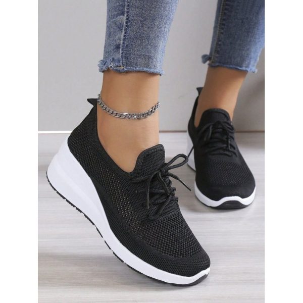 Casual Plain Breathable Lace-Up Block Heel Fly Woven Shoes Hollow Out - Image 15