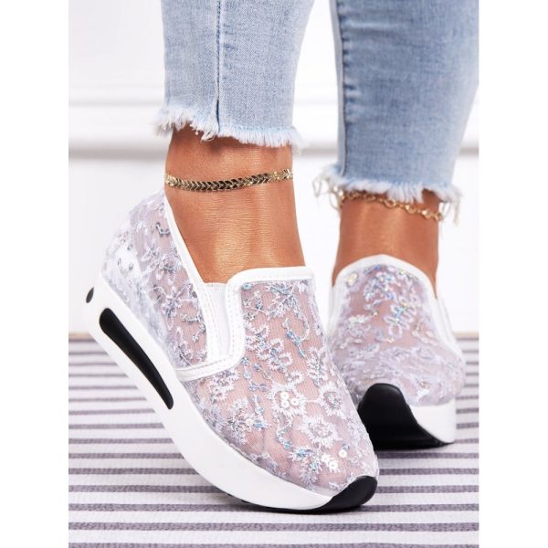 Breathable Floral Embroidery Slip-on Muffin Sneakers - Image 2