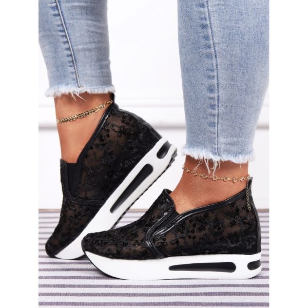 Breathable Floral Embroidery Slip-on Muffin Sneakers - Image 11