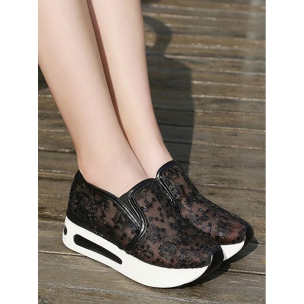 Breathable Floral Embroidery Slip-on Muffin Sneakers - Image 12