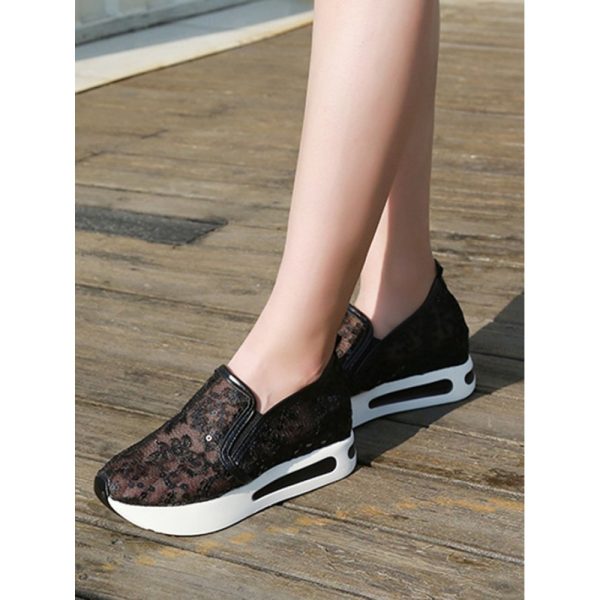 Breathable Floral Embroidery Slip-on Muffin Sneakers - Image 13