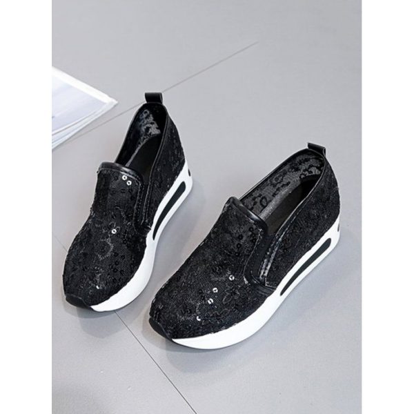 Breathable Floral Embroidery Slip-on Muffin Sneakers - Image 14