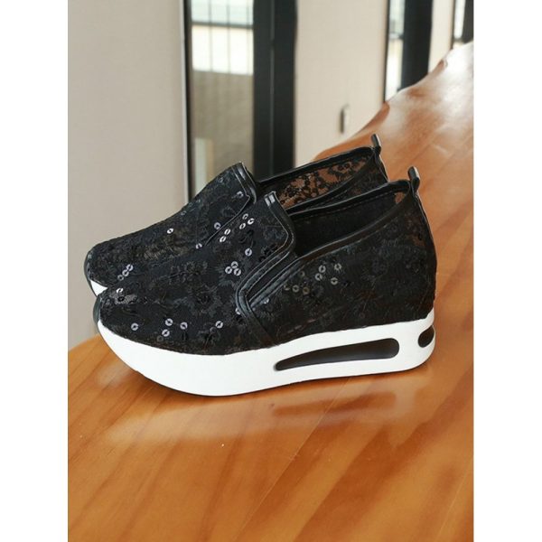 Breathable Floral Embroidery Slip-on Muffin Sneakers - Image 15