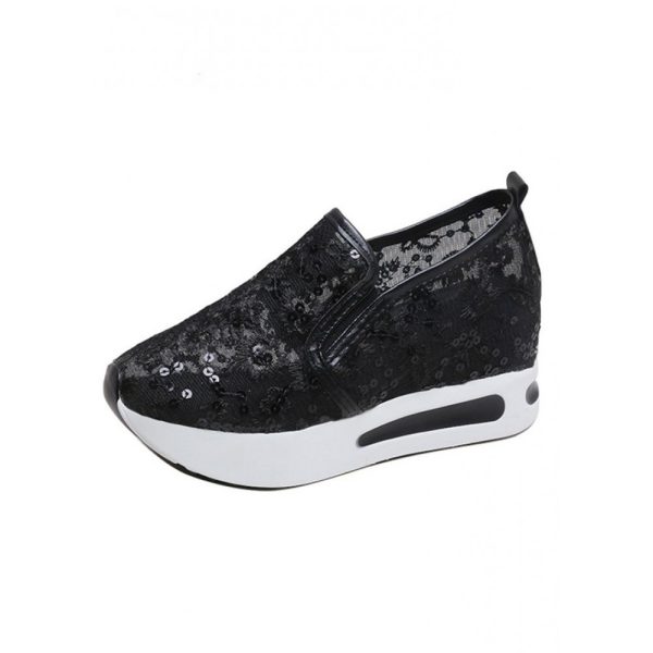 Breathable Floral Embroidery Slip-on Muffin Sneakers - Image 16