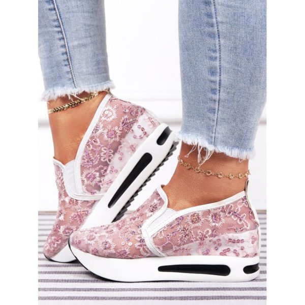 Breathable Floral Embroidery Slip-on Muffin Sneakers - Image 20