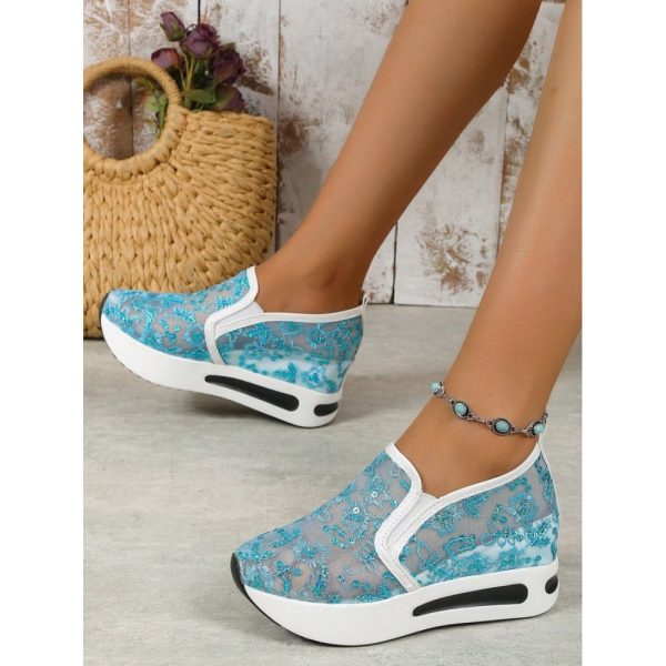 Breathable Floral Embroidery Slip-on Muffin Sneakers - Image 23