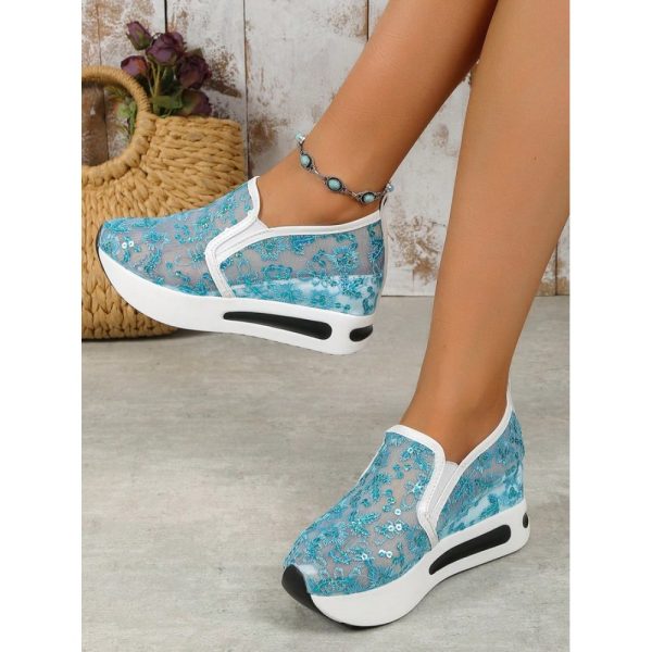 Breathable Floral Embroidery Slip-on Muffin Sneakers - Image 24