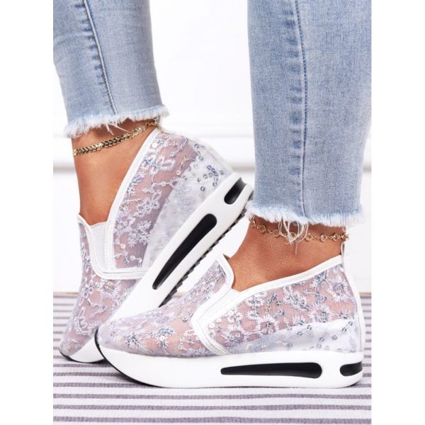Breathable Floral Embroidery Slip-on Muffin Sneakers - Image 4
