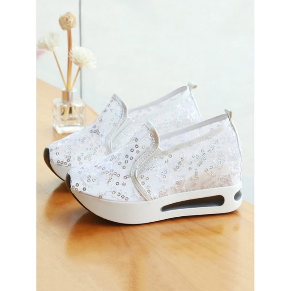 Breathable Floral Embroidery Slip-on Muffin Sneakers - Image 5