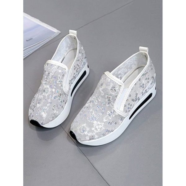 Breathable Floral Embroidery Slip-on Muffin Sneakers - Image 6