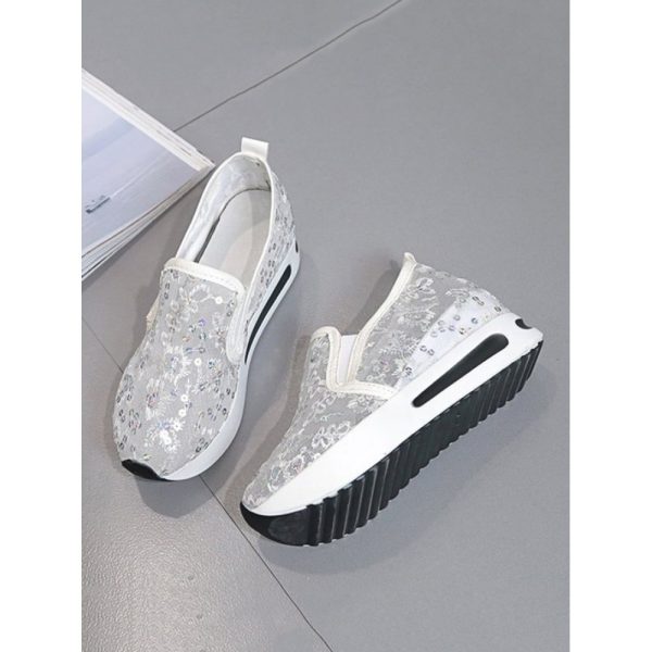 Breathable Floral Embroidery Slip-on Muffin Sneakers - Image 7
