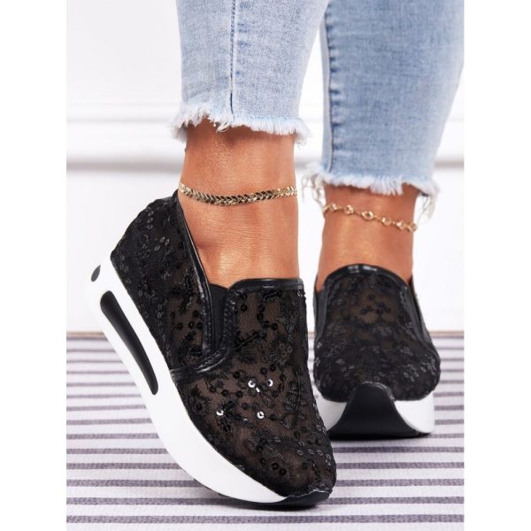 Breathable Floral Embroidery Slip-on Muffin Sneakers - Image 9