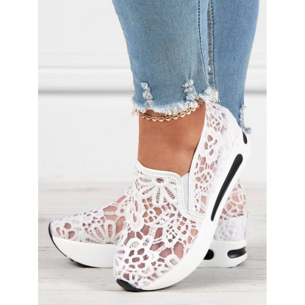 Floral Embroidered Mesh Paneled Slip-On Wedge Sneakers - Image 11
