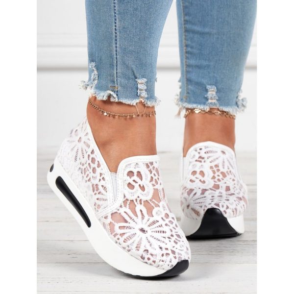 Floral Embroidered Mesh Paneled Slip-On Wedge Sneakers - Image 12