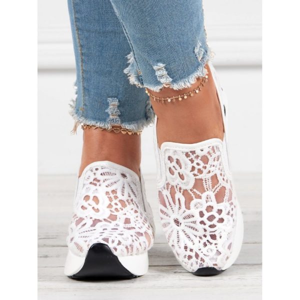 Floral Embroidered Mesh Paneled Slip-On Wedge Sneakers - Image 13