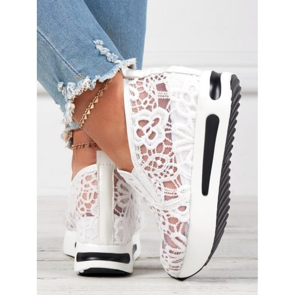 Floral Embroidered Mesh Paneled Slip-On Wedge Sneakers - Image 14
