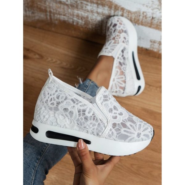 Floral Embroidered Mesh Paneled Slip-On Wedge Sneakers - Image 16