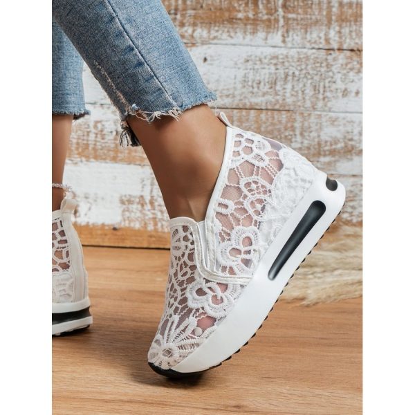 Floral Embroidered Mesh Paneled Slip-On Wedge Sneakers - Image 19