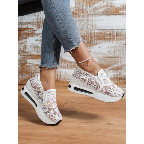 Floral Embroidered Mesh Paneled Slip-On Wedge Sneakers - Image 20