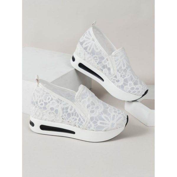 Floral Embroidered Mesh Paneled Slip-On Wedge Sneakers - Image 21