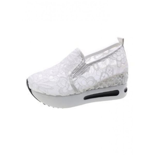 Floral Embroidered Mesh Paneled Slip-On Wedge Sneakers - Image 22