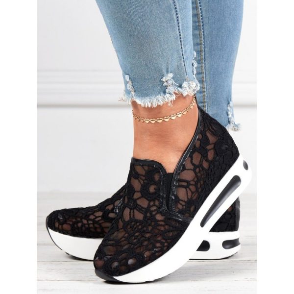 Floral Embroidered Mesh Paneled Slip-On Wedge Sneakers - Image 23
