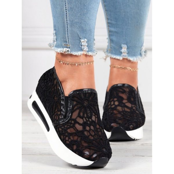 Floral Embroidered Mesh Paneled Slip-On Wedge Sneakers - Image 24