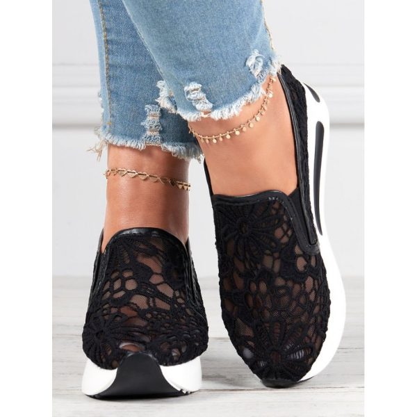 Floral Embroidered Mesh Paneled Slip-On Wedge Sneakers - Image 25