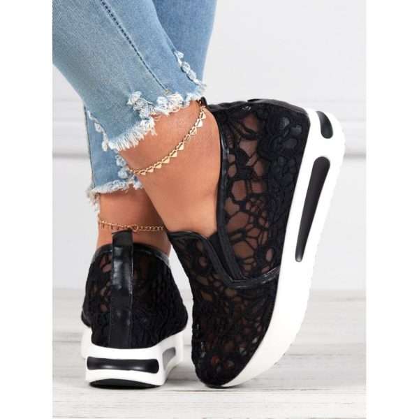 Floral Embroidered Mesh Paneled Slip-On Wedge Sneakers - Image 26
