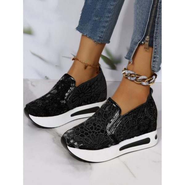 Floral Embroidered Mesh Paneled Slip-On Wedge Sneakers - Image 27