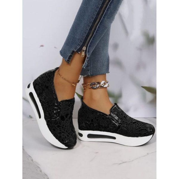 Floral Embroidered Mesh Paneled Slip-On Wedge Sneakers - Image 28