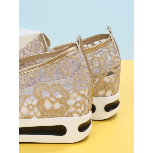 Floral Embroidered Mesh Paneled Slip-On Wedge Sneakers - Image 10