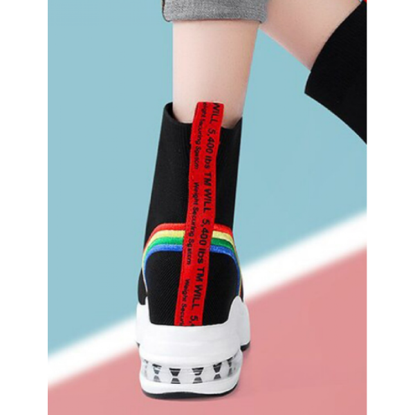 Casual Color Block Slip On Block Heel Fly Woven Shoes - Image 2