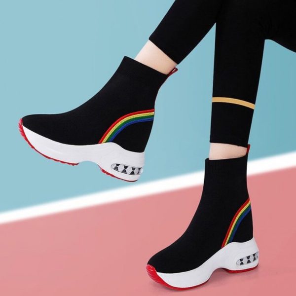 Casual Color Block Slip On Block Heel Fly Woven Shoes - Image 3