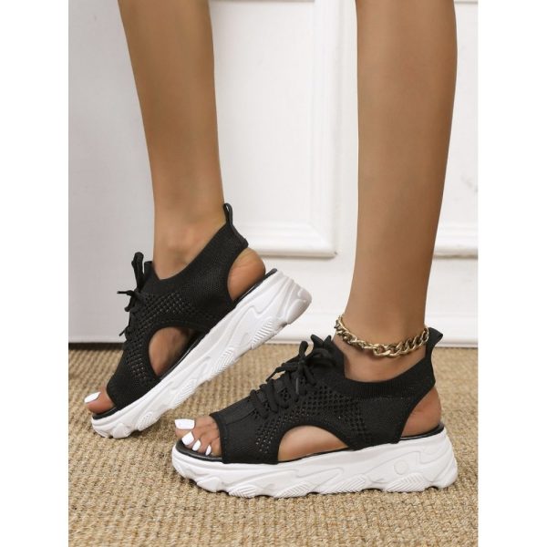 Breathable Hollow Out Lace Up Front Slip On Sports Sandals - Image 36